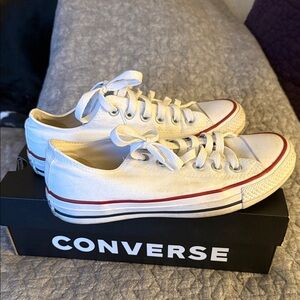 Converse White Canvas Sneakers with Red Stripe